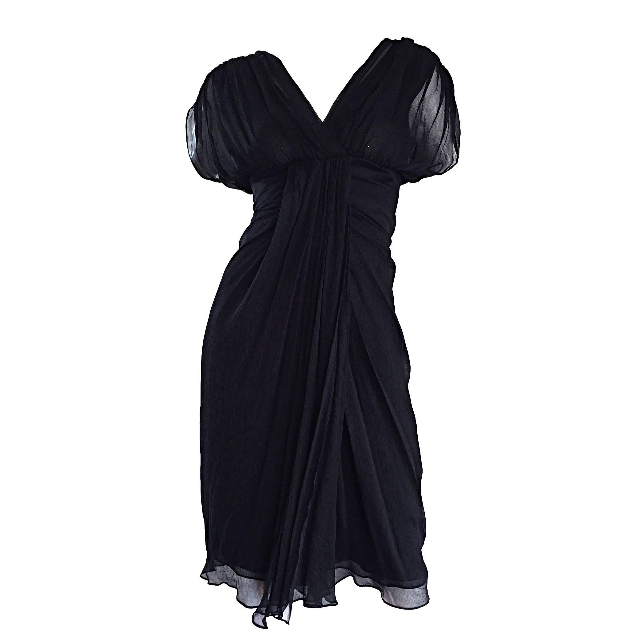Black Silk Chiffon Grecian Dress Open ...